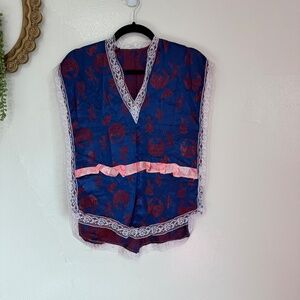 Vintage Handmade Pullover Satin Sleeveless Open Side Tunic, S-M